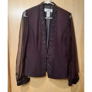 VTG J.R. Nites By Caliendo Beaded Evening Jacket Plum Purple Sheer 10 Petite